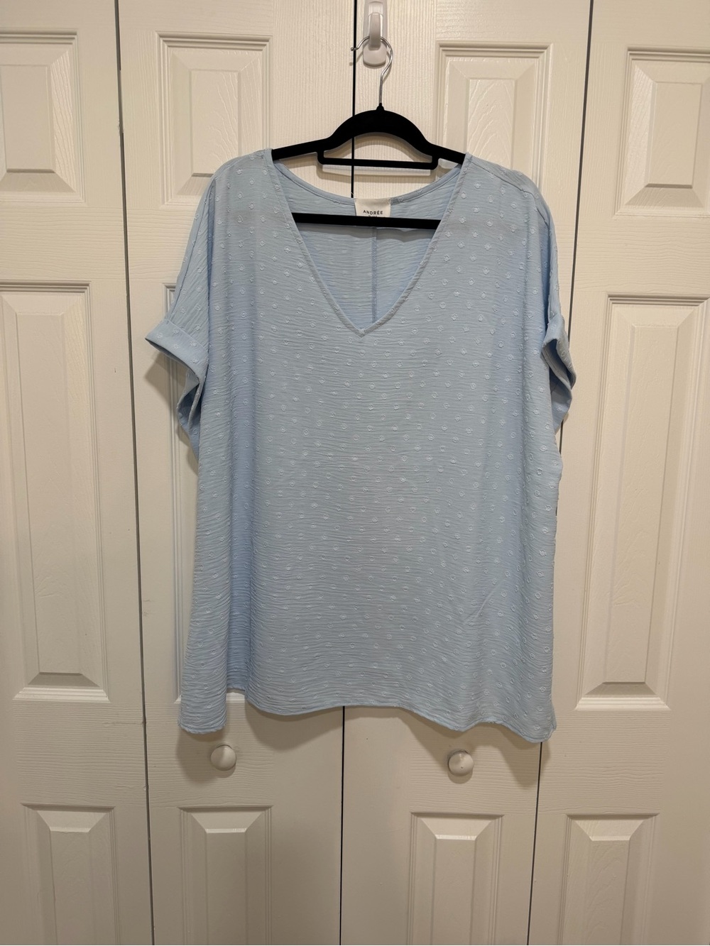 A Baby Blue V-Neck Textured Top